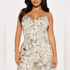 Gold sequin pattern jumpsuit